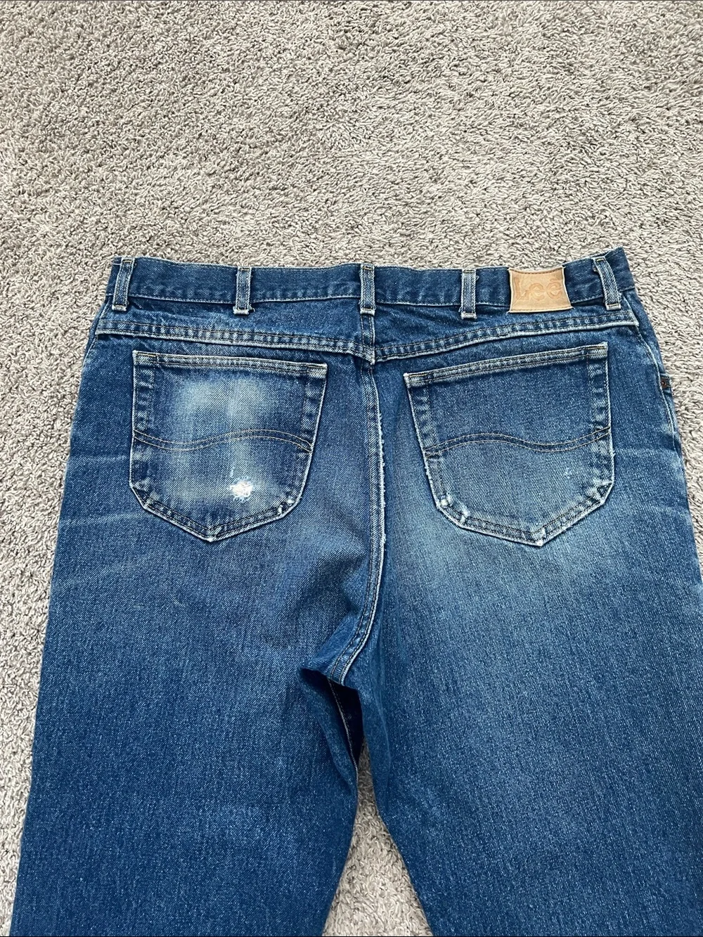 Lee Men's Bootcut Jeans in Dark Blue Wash with Worn Hem - Size 38